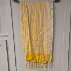 Lightweight Yellow Striped Cotton Scarf with Fringe